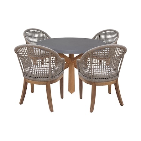 International Concepts Outdoor 5 Piece Teak Patio Furniture Set with a Table and 4 Chairs KODT-351RT-RBG-300-2