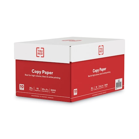 Tru Red Printer Paper, 92 Bright, 20 lb Bond Weight, 8.5 x 11, 5000PK 135848/TR56958