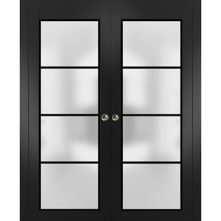 Sartodoors Sliding Double Pocket Door Frosted Tempered Glass Planum 2132 Black 36x96 (2* 18x96) Solid Core PLANUM2132DP-BLK-36 x 96 (2* 18x96)