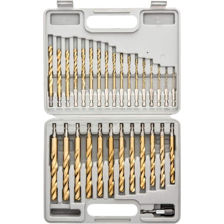 Tooluxe Hex Shank Drill Bit Set, 30 Piece, Titanium Coated Metal Bits, 1/16'' - 1/2'' Size 10055L