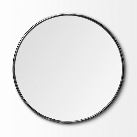Homeroots 47" Round Black Metal Frame Wall Mirror 376409