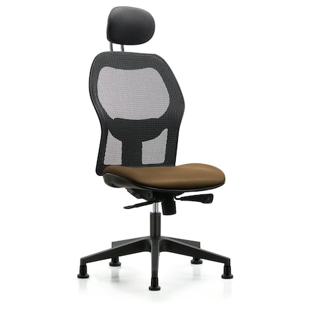 Blue Ridge Ergonomics Mesh Back Chair, Taupe Seat, Head Rest, Glides BR-EXE-VMDHCH-RG-H1-A0-RG-8809