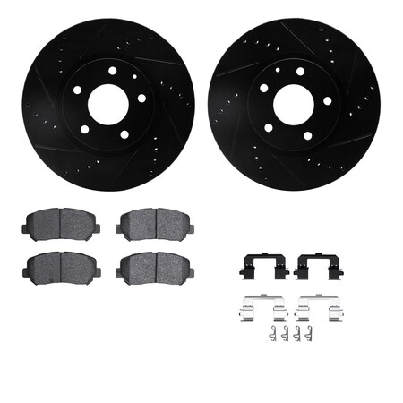 Dynamic Friction Co DFC Brake Rotor - Dimpled & Slotted - Black w/5000 Brake Pads & HW Kit 8512-80073