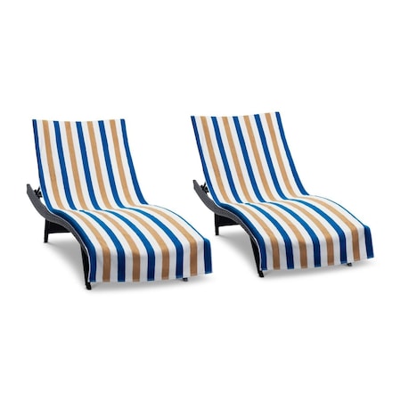 Hospeco Cabo Cabana Chaise Cover 30x85 Navy/Beige - Pack of 2, 2PK P-CC-CC-NV/BG