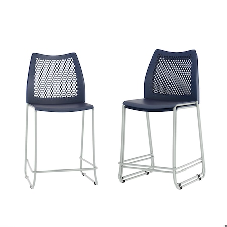 Flash Furniture HERCULES Series Navy Stack Counter Stool with Air-Vent Back and Gray Powder Coated Sled Base, 3PK 3-RUT-498A-CS-NV-GG