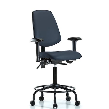 Blue Ridge Ergonomics Medium Bench Chair Adjustable Arms, 23" to 31" Height, Vinyl, Imperial Blue BR-VMBCH-MB-RT-T1-A1-RC-8582