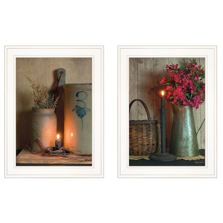 Homeroots Set Of Two Country Candlelight White Framed Print Wall Art, 2PK 407085
