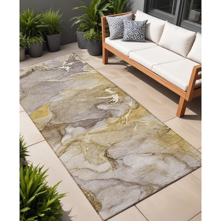 Homeroots 8' Runner Taupe Abstract Washable Non Skid Indoor Outdoor Runner Rug 559196