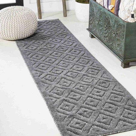 Jonathan Y Portmany Neutral Diamond Trellis Dark Gray 2 ft. x 8 ft. Indoor/Outdoor Runner Rug IBZ104A-28