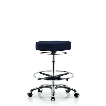 Blue Ridge Ergonomics Bench Stool, Hi, Fabric, Chrom, CF, Cstr, Nav BR-FHBSO-CR-CF-CC-F45