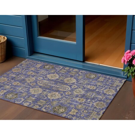 Homeroots 3' X 5' Purple Beige And Taupe Oriental Washable Indoor Outdoor Area Rug 582122