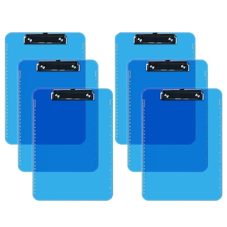 Davis Group Plastic Clipboard, Flat Clip, Transparent Blue, 6PK 4833-52-06