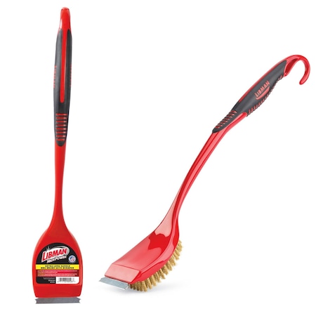 Libman Commercial Grill Brush W/Scraper, Brass, Red/Blk 528