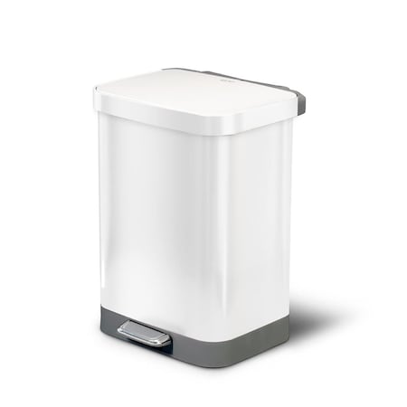 Bsl Titan Tall Stainless Steel Step Trash Can 13 Gallon / 50L with Antimicrobial Lid, White GLD-74528