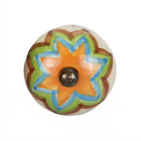 Homeroots Set of Eight Blue And Orange Ceramic And Metal Drawer Pull Knobs, 8PK 544438