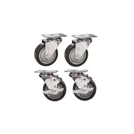 Service Caster 4 Inch Gray Polyurethane Wheel Swivel Top Plate Caster Set with 2 Brakes SCC SCC-20S414-PPUB-2-TLB-2