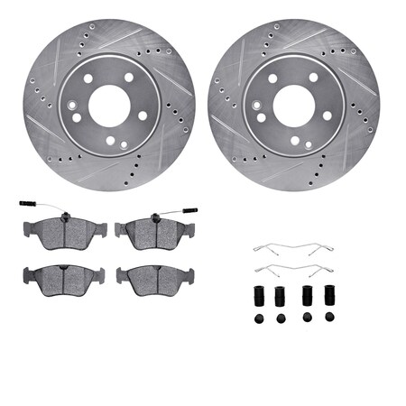 Dynamic Friction Co DFC Rotors-Drilled & Slotted-Silver w/ EURO 5000 Ceramic Brake Pads Incl Hdw 7612-63058