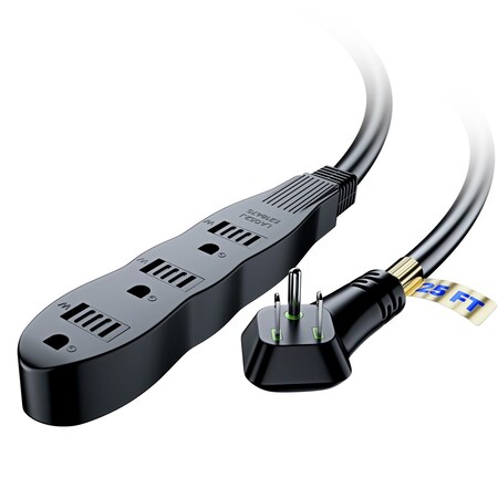 Maximm 25ft 3-Outlet Multi Plug Extension Cord 125V 3-Prong, ETL, Black 3-OUT-EXT-BNN-25