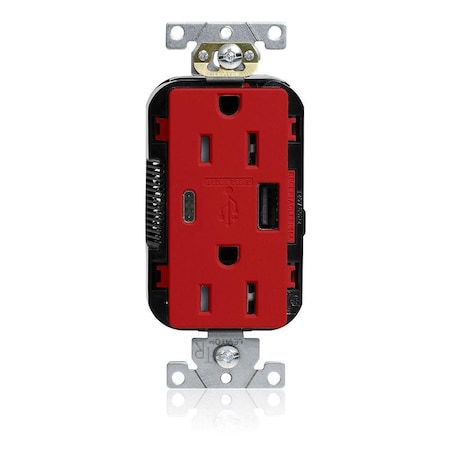 Leviton Lev-Lok TR Dup USB A-C 15A 125V Red M56AC-R