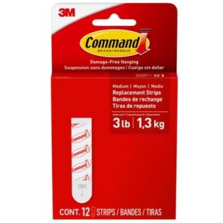 Command Medium Replacement Strip, 5/8 in W, 2-3/4 in L, Foam Backing, White, 1.3 kg 17021-12ESF