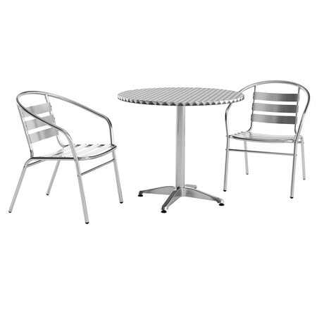 Flash Furniture Round Table Set, Aluminum, Plastic, Stainless Steel, Grey TLH-ALUM-32RD-017BCHR2-GG