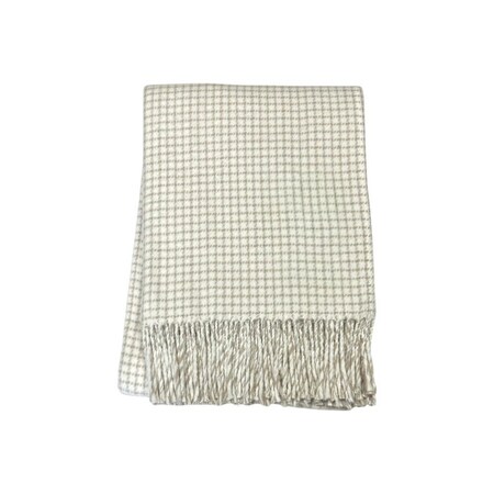Homeroots 50" X 67" Cream And Sand Cotton Blend Woven Plaid Throw Blanket with Fringe 632904