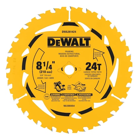 Dewalt Circular Saw Blade, 8.25 in dia. DWA281424