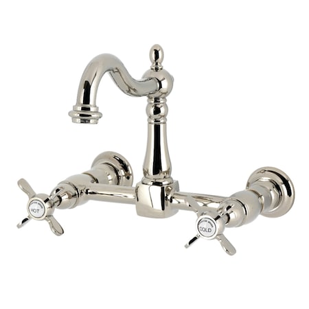 Kingston Brass Two-Handle Wall Mount Bridge Kitchen Faucet, Polished Nickel KS1266BEX