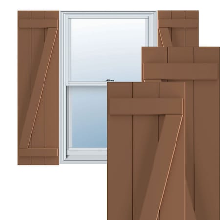 Ekena Millwork True Fit PVC, Three Board Joined Board-n-Batten Shutters w/Z-Bar, Burnt Toffee , 16 1/8W x 39H, PR TFP102BBF16X039BT