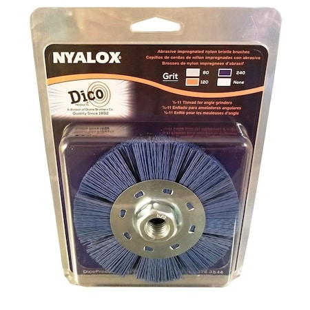 Dico Wheel Brush, 4-1/2 in Dia, 5/8-11 Arbor/Shank, Nyalox Bristle 7200079