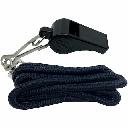 Champion Sports Plastic WhistleBulk Lanyard Pack, Black, 12PK CSIBP601