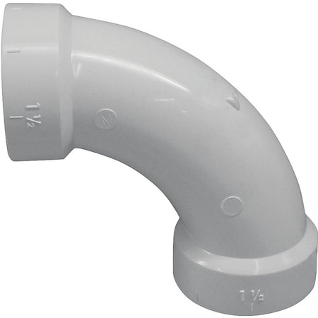 Genova CANPLAS Long Sweep Pipe Elbow, 4 in, Hub, 90 deg Angle, PVC, White 192279
