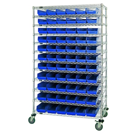 Quantum Storage Systems WIRE SHELVING UNIT W/66 BLUE BINS WR74-1848-66104BL