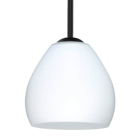 Besa Lighting Besa Bolla Stem Pendant, Opal Matte, Black Finish, 1x 9W LED 1TT-412207-LED-BK