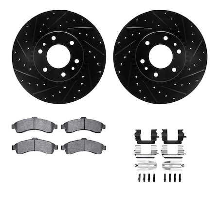 Dynamic Friction Co DFC Brake Rotor - Dimpled & Slotted - Black w/5000 Brake Pads & HW Kit 8512-48047
