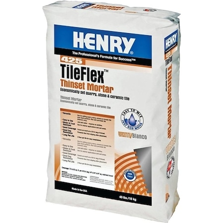 Henry HENRY 425 TileFlex Series 12261 Thin-Set Mortar, Fine Solid Powder, White, 40 lb Bag 12261