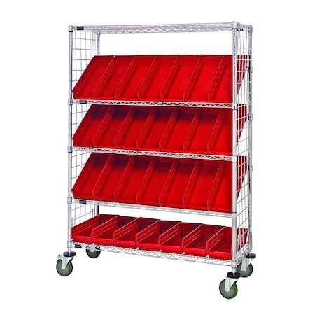 Quantum Storage Systems WIRE CART SLANT SHELVES W/ 28 BINS WRCSL5-63-1848EP-104RD