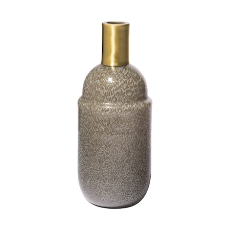 Homeroots 12" Brown Abstract Cylinder Crystal Glass Table Vase 397552