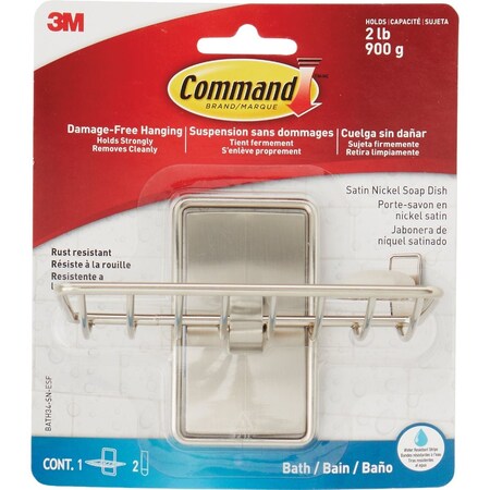 Command Adhesive Soap Dish Satin Nickel 2 Medium Water-Resistant Strips BATH34-SN-ESF