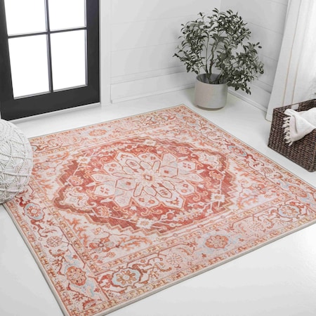 Jonathan Y Asa Ornate Medallion Non-Slip Machine-Washable Orange/Cream 8 ft Square Area Rug WSH108A-8SQ
