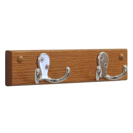 Wooden Mallet 2 Double Prong Nickel Hook Rail & Coat Rack Medium Oak 10 x 225 x 175 in. HSD2NMO
