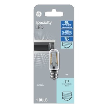 Ge LED Light Bulb, T8 Lamp, 40 W Equivalent, E17 Intermediate Lamp Base, Frosted, Warm White Light 93128999