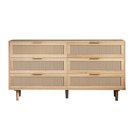 Homeroots 59" Brown Wood Accent Cabinet With Six Drawers 716335