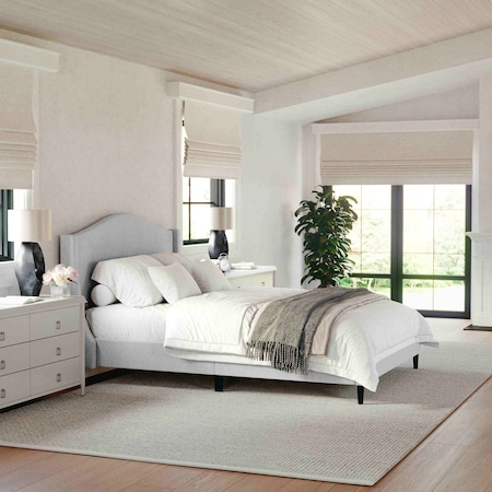 Martha Stewart Amelia Full Upholstered Platform Bed w/Curved Headboard and Cushioned Siderails, Wood Slat, Gray TW-3WDB02B-F-GY-MS