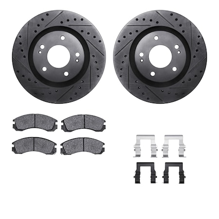 Dynamic Friction Co DFC Brake Rotor - Dimpled & Slotted - Black w/5000 Brake Pads & HW Kit 8512-72045