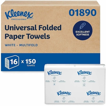 Kleenex Kleenex Multifold Paper Towels, 1-Ply, 9.2" x 9.4" sheets, White, (150 Sheets/Pack), 16PK 01890