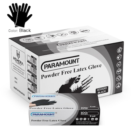 Paramount Paramount1000L, Disposable Gloves, 6 mil Palm, Latex, Powder-Free, L, 1000 PK, Black L