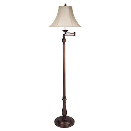 Homeroots 62" Rusted Swing Arm Floor Lamp With Champagne Bell Shade 526338