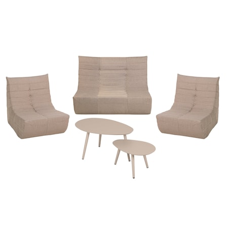 Deko Living 5 Piece Brown Outdoor Compressed Foam Loveseat Sofa Chairs and Table Set COP30119