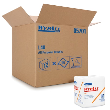 Empress WypAll L40 Wipers White 12.5" x 12" 1/4 Fold 56 Wipes,  5701